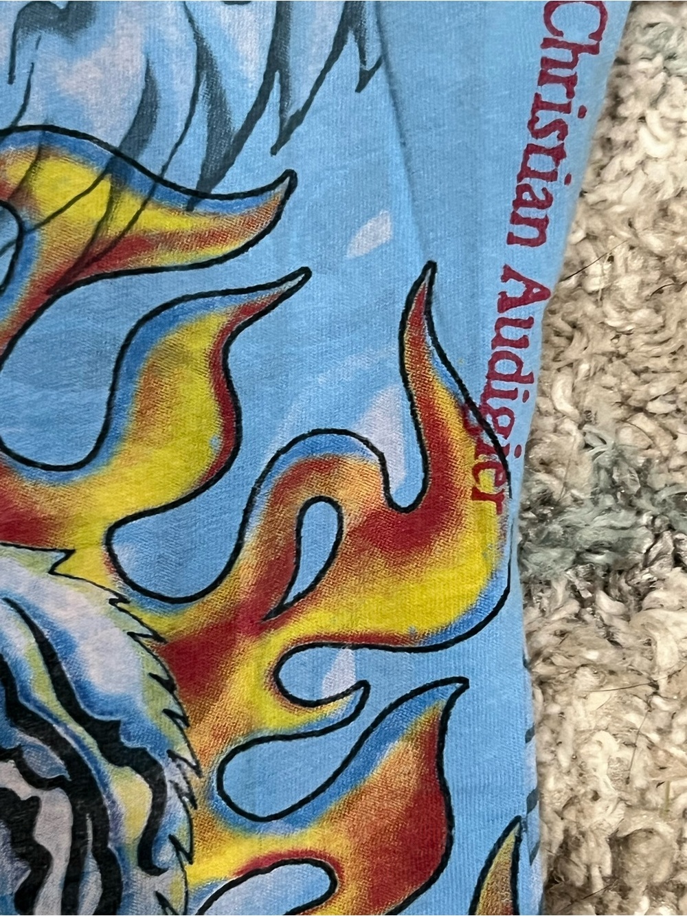 Blue Graphic Tiger Tee with Flame Artwork y2k Ed hardy skinny t-shirt top sz m - Picture 4 of 11